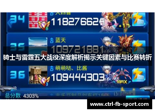骑士与雷霆五大战役深度解析揭示关键因素与比赛转折