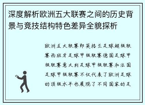 深度解析欧洲五大联赛之间的历史背景与竞技结构特色差异全貌探析